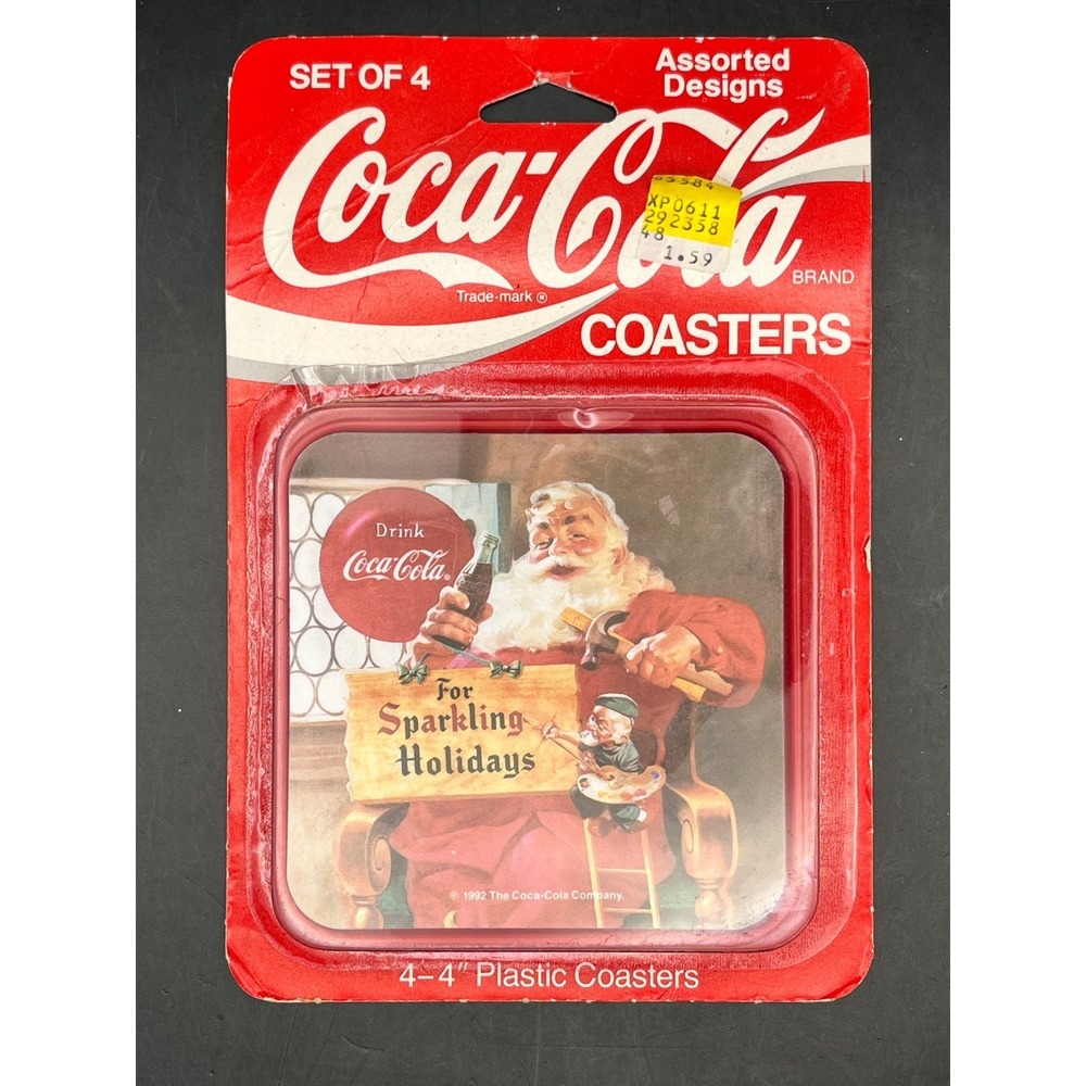 Coca Cola Coasters Set of 4 Vintage 1992 Christmas Santa Assorted Designs